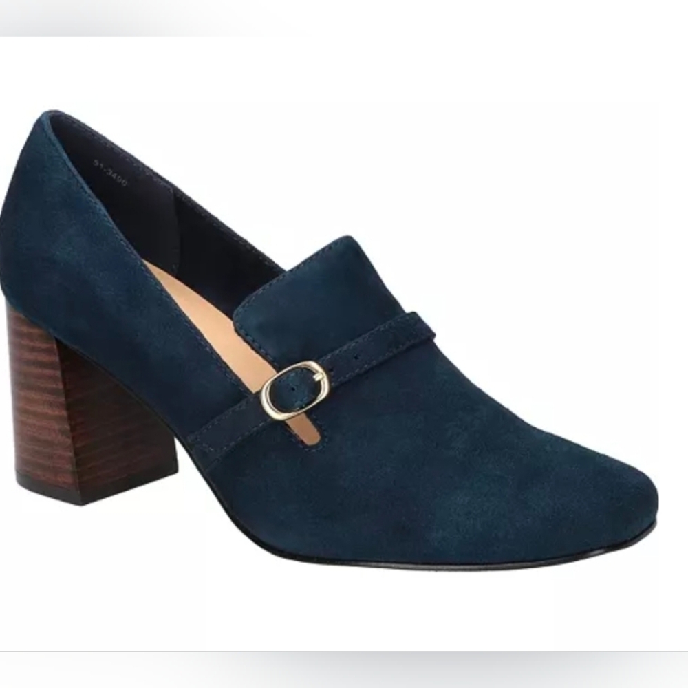 Bella Vita Women's Ashton Square Toe Pumps, Navy, Women Size: 9 Wide, 2.5" heel